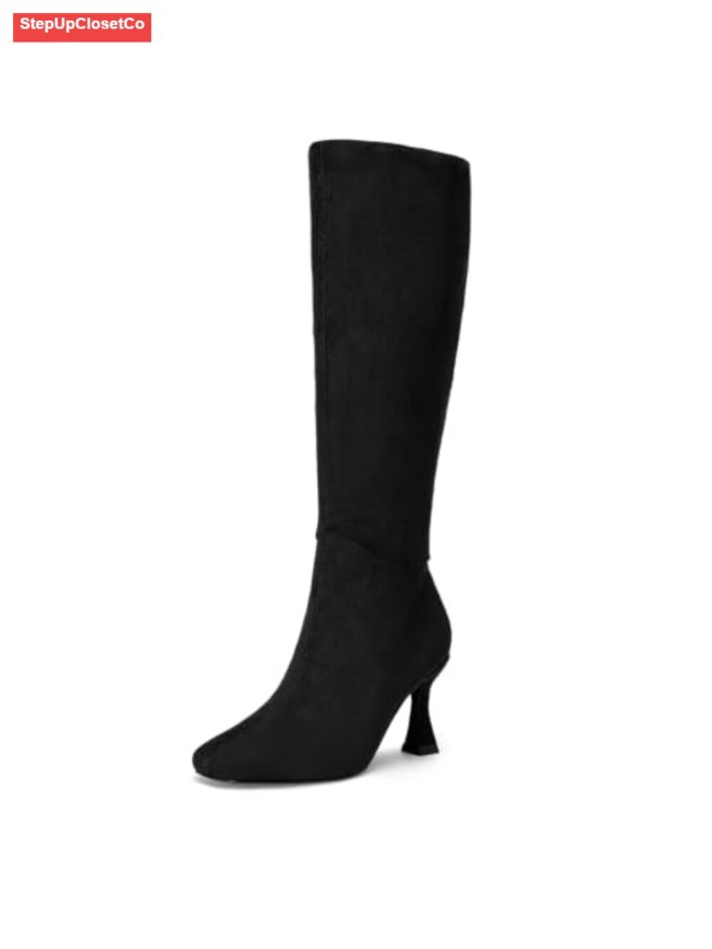 Kitten Heel Knee High Boots Square Toe Suede Tall Boots